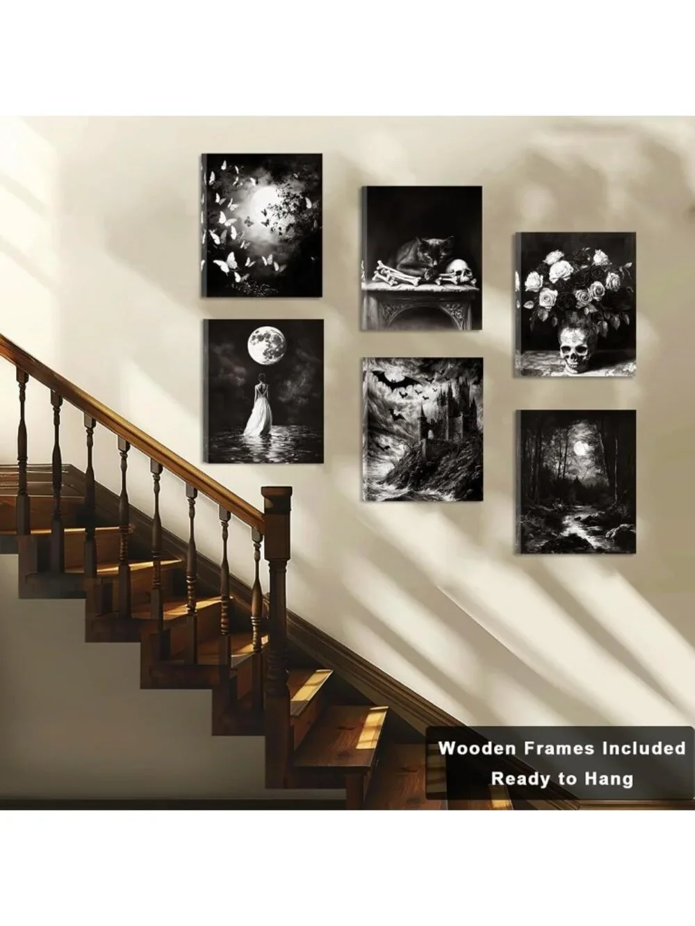 Framed Dark Academia Wall Art Set of 6 - Gothic Aesthetic Decor for Bedroom
